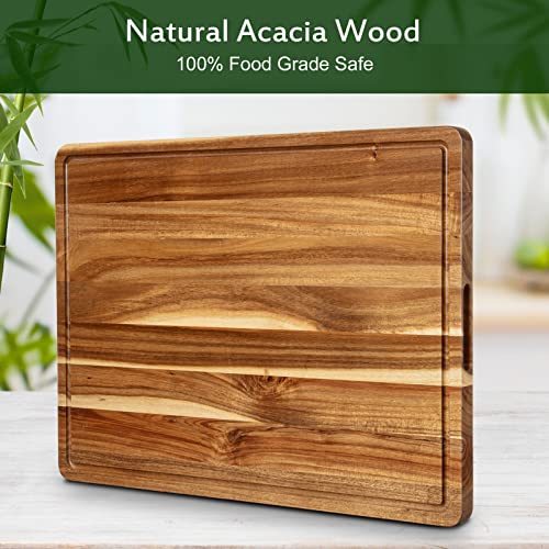 20x15 Inch Extra Large Acacia Wooden Cutting Board with Juice Groove O62197