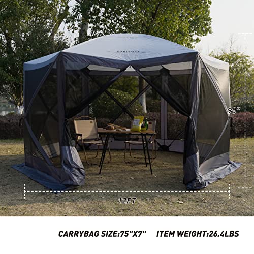 Grey 12'x12' 6 Sided Pop Up Gazebo Screen House W850