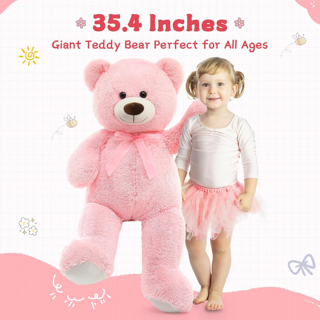 35.4'' Large Pink White Teddy Bear Plush Toy F255144