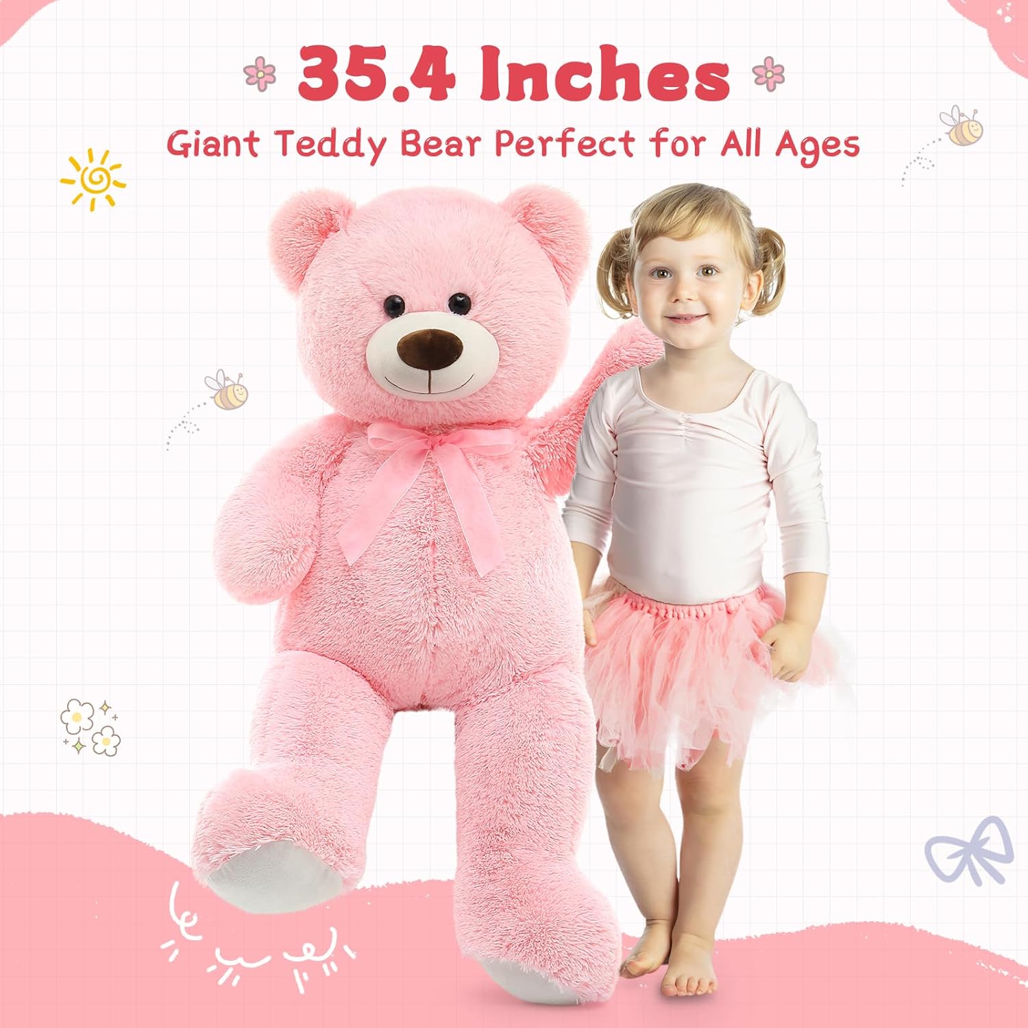35.4'' Large Pink White Teddy Bear Plush Toy F255144