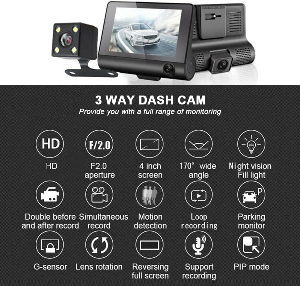 Dash Cam Front and Rear Dual 4 inch Dashboard Camera Full HD 170° Wide Angle with Night Vision Y7841