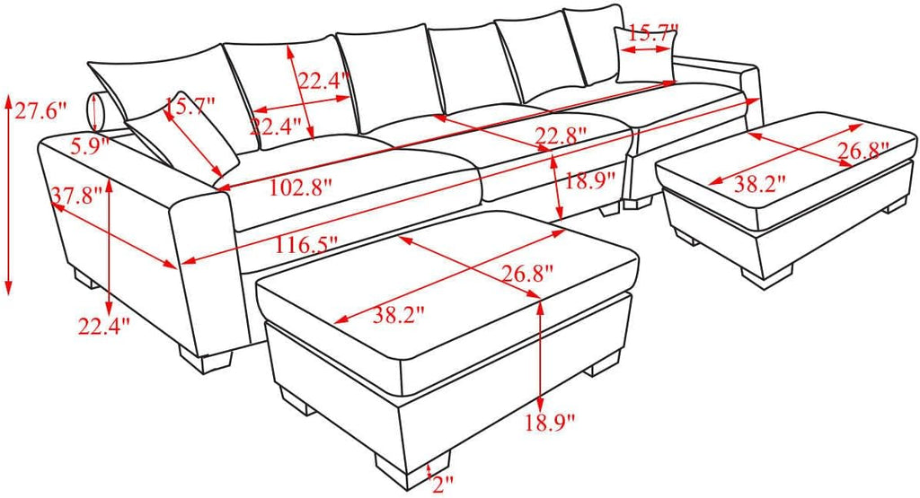 Modular 5-Seater Couch L&U Shape Sectional Sofa Corduroy Fabric Y276
