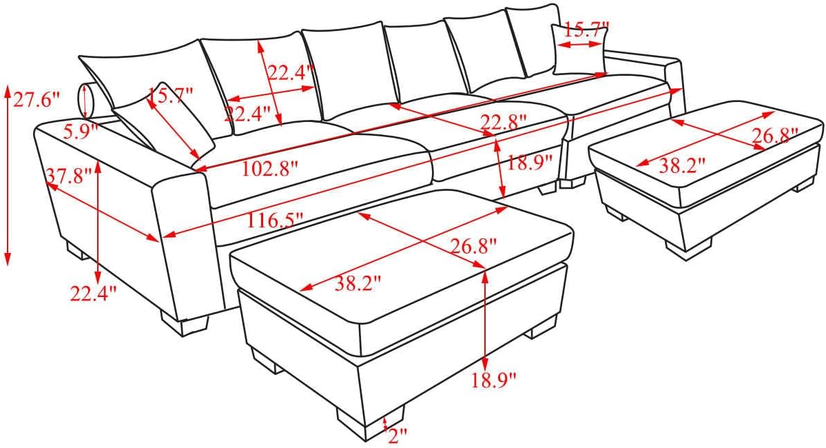 Modular 5-Seater Couch L&U Shape Sectional Sofa Corduroy Fabric Y276