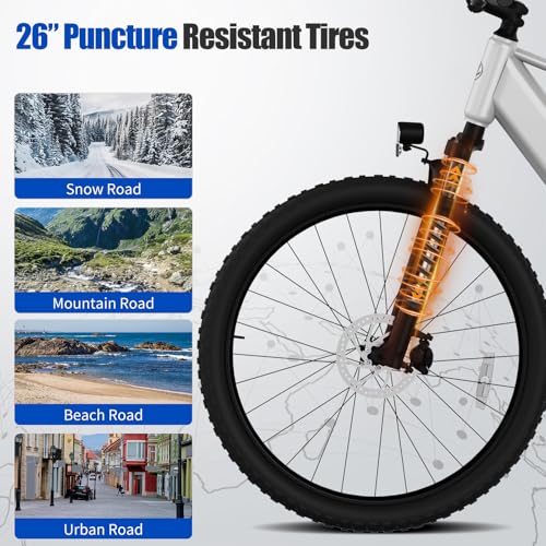 26" Electric Mountain Bike, 1000W Peak Motor, 375Wh Removable Battery, 7 Speed C25650