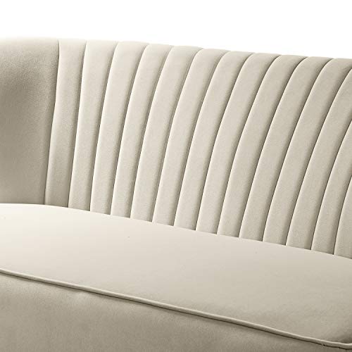 Tan Velvet Loveseat Sofa with Golden Metal Legs N134