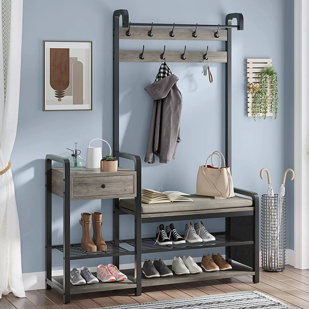 Oak Grey Hall Tree with Storage P8837
