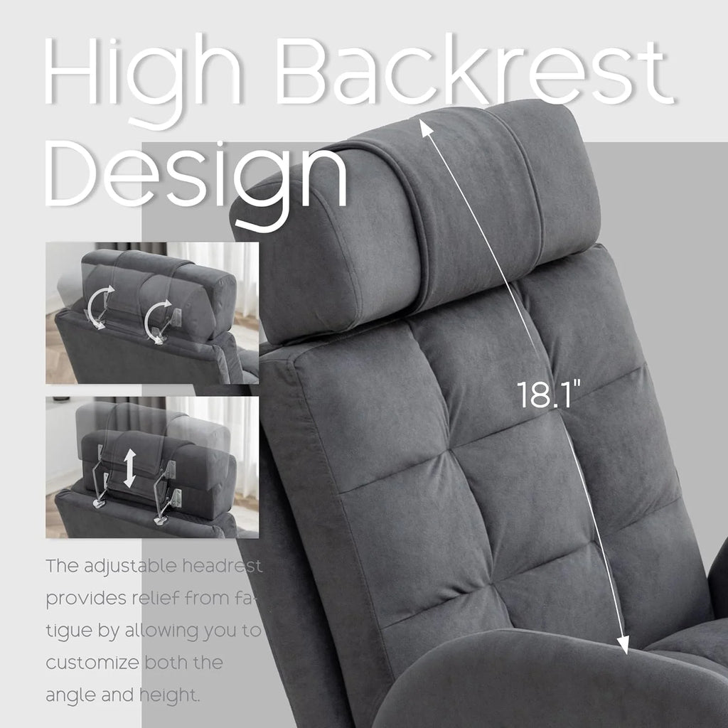 Dark Grey Velvet Accent Chair with Ottoman and Adjustable Backrest P5273