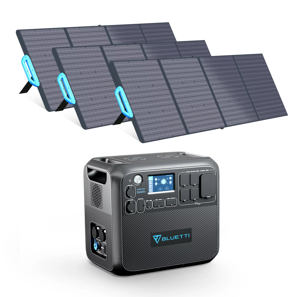 Portable Solar Generator with 3 200W Solar Panels, AC200MAX 2048Wh Power Station, LiFePO4 Battery Pack Q368