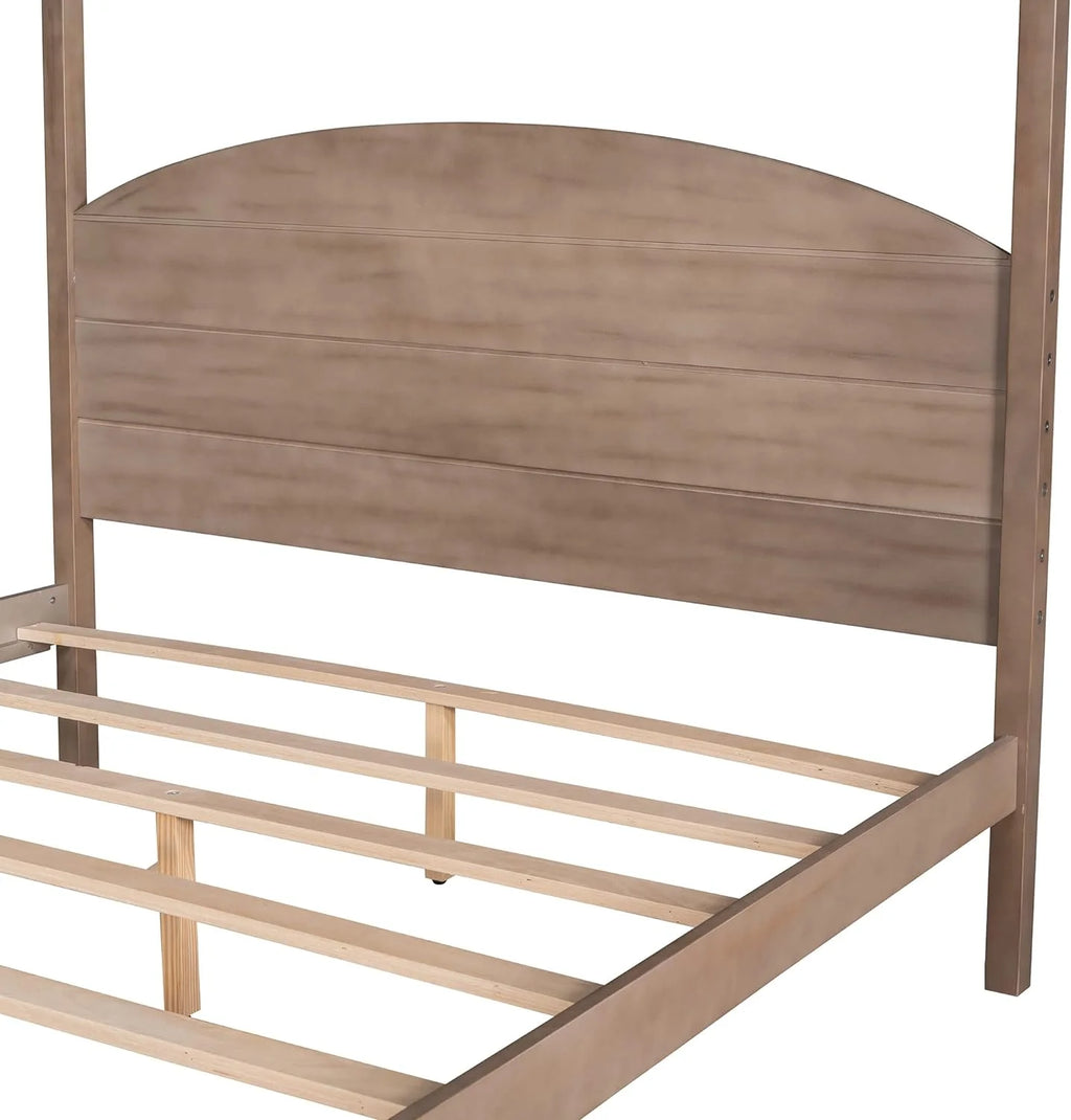 Brown Wash Queen Size 4-Post Canopy Bed Frame F196