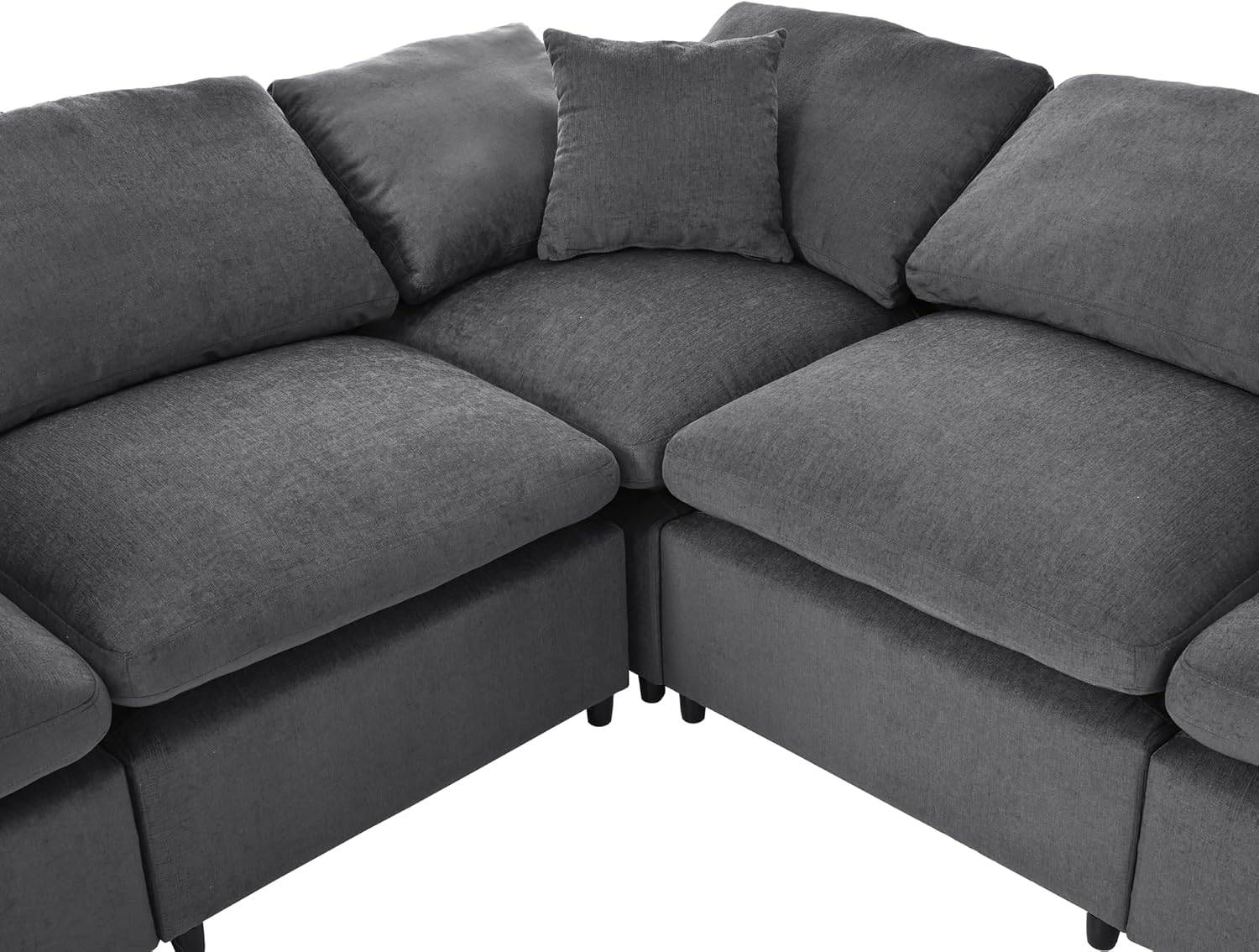 Deep Seat Convertible Modular Sectional Sofa with Movable Ottoman, Oversized Corner Couch with Throw Pillows, 7 Seater Polyester Upholstery Sofa N22971