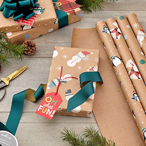 Christmas Wrapping Paper Bundle, Kraft, Pack of 4, 88 sq. ft. ttl E6584