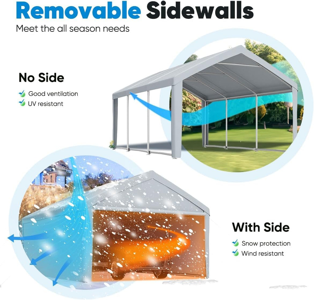 13'X20' Heavy Duty Galvanized Car Canopy Garage Boat Shelter with Reinforced Frame - Silver Gray G4938