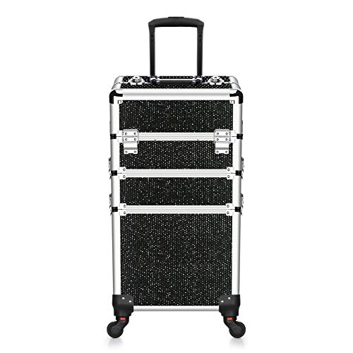 Black Aluminum Portable Makeup Train Case with Folding Trays V60703