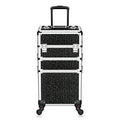 Black Aluminum Portable Makeup Train Case with Folding Trays V60703