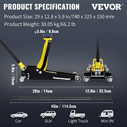 3 Ton Low Profile Aluminum Steel Racing Floor Jack with Dual Pistons Quick Lift Pump D970652