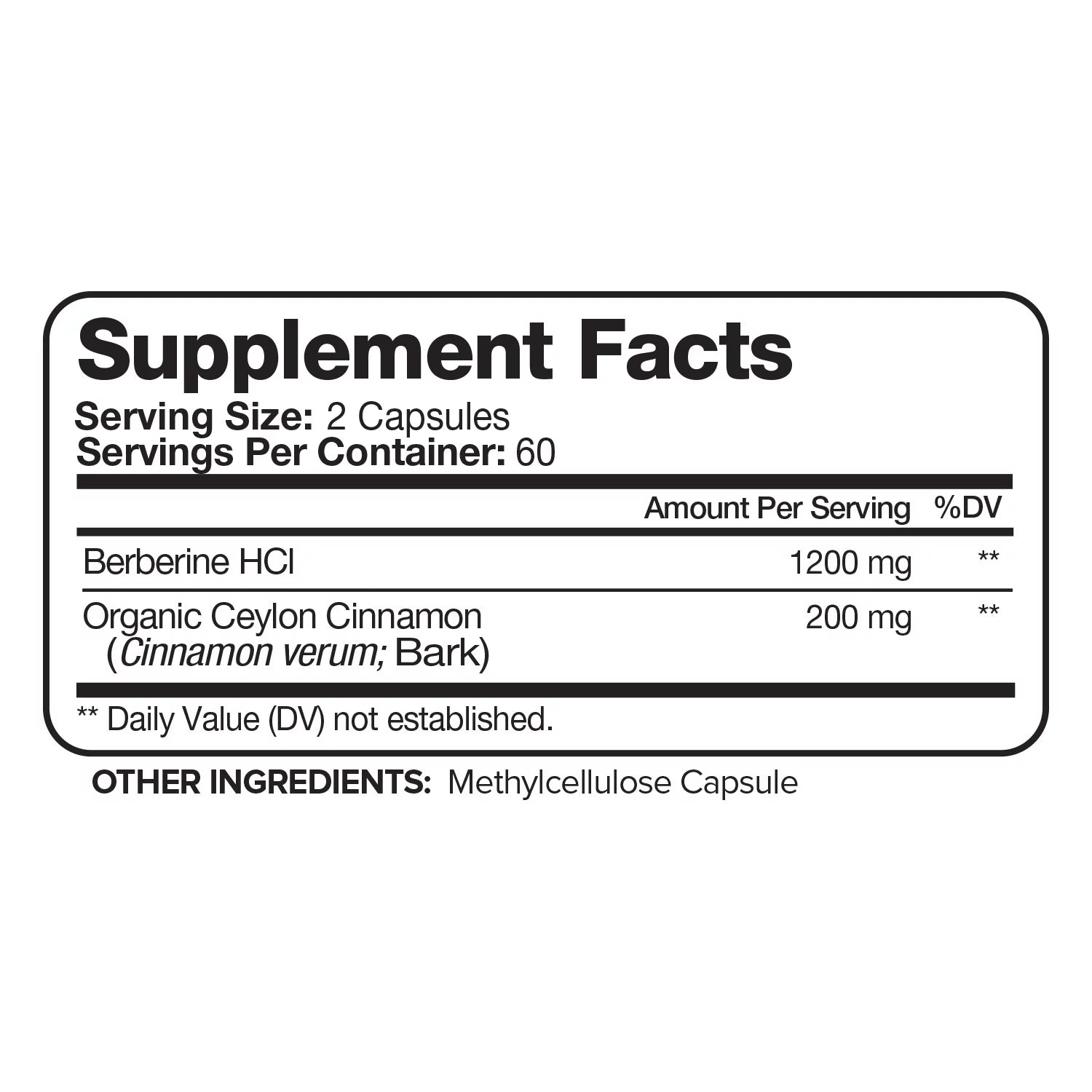120 Capsules Berberine HCL 1200mg Plus Ceylon Cinnamon M5112