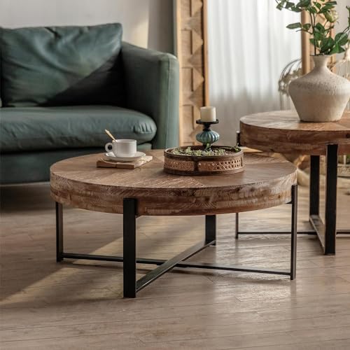 Natural & Gold Solid Wood Round Coffee Table R64744