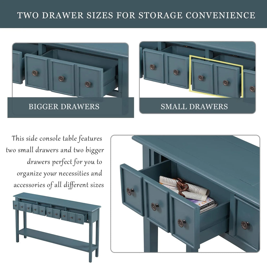 Navy 60" Console Table with 2 Drawers and Bottom Shelf W18711