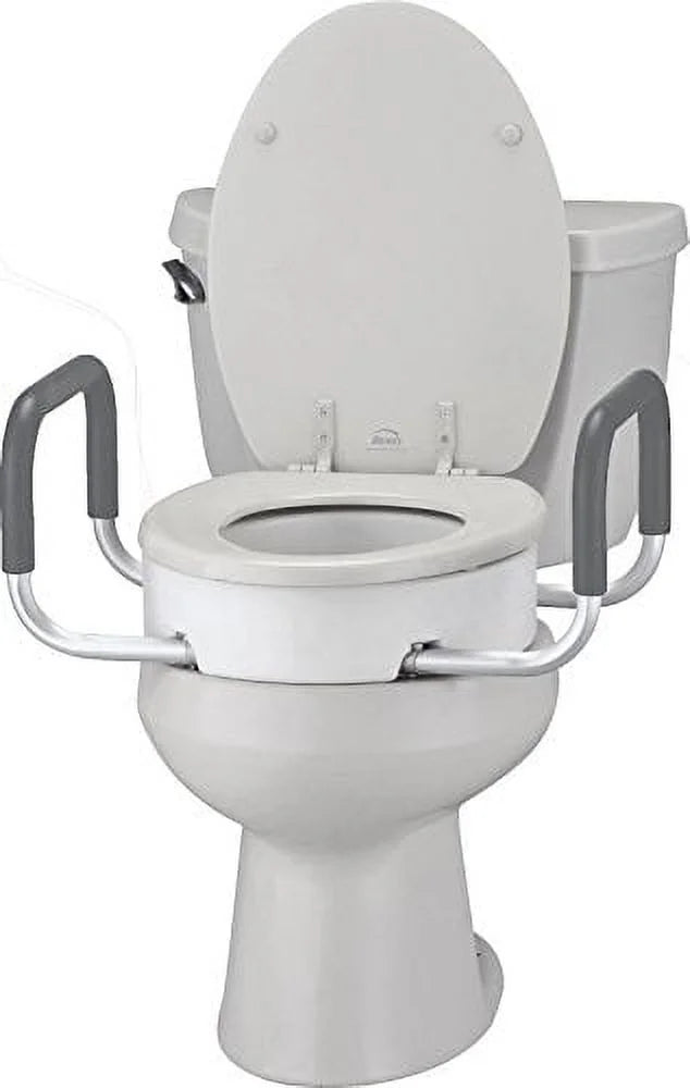 White Elongated Toilet Seat Riser with Arms Y24031
