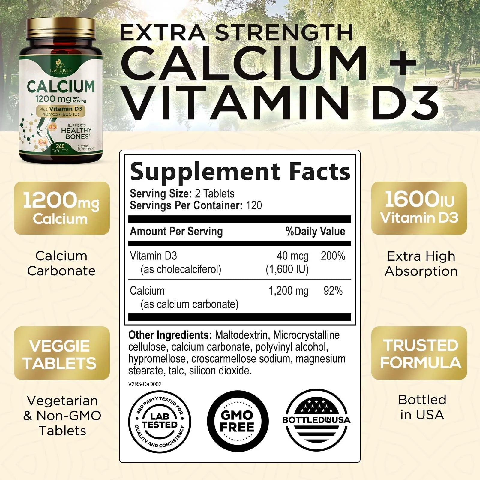 240 Tablets Calcium 1200 mg with Vitamin D3 Dietary Supplement K507712