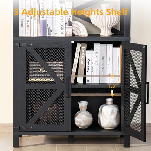 5 Tier 70" Tall Bookcase with Barn Doors and Adjustable Shelves, Blue (2PCS) K80103