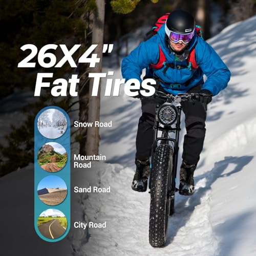 26" x 4.0 Fat Tire Electric Bike, 1000W Peak 1500W 48V 15.6Ah Lithium Battery, 35MPH, 21-Speed B60097