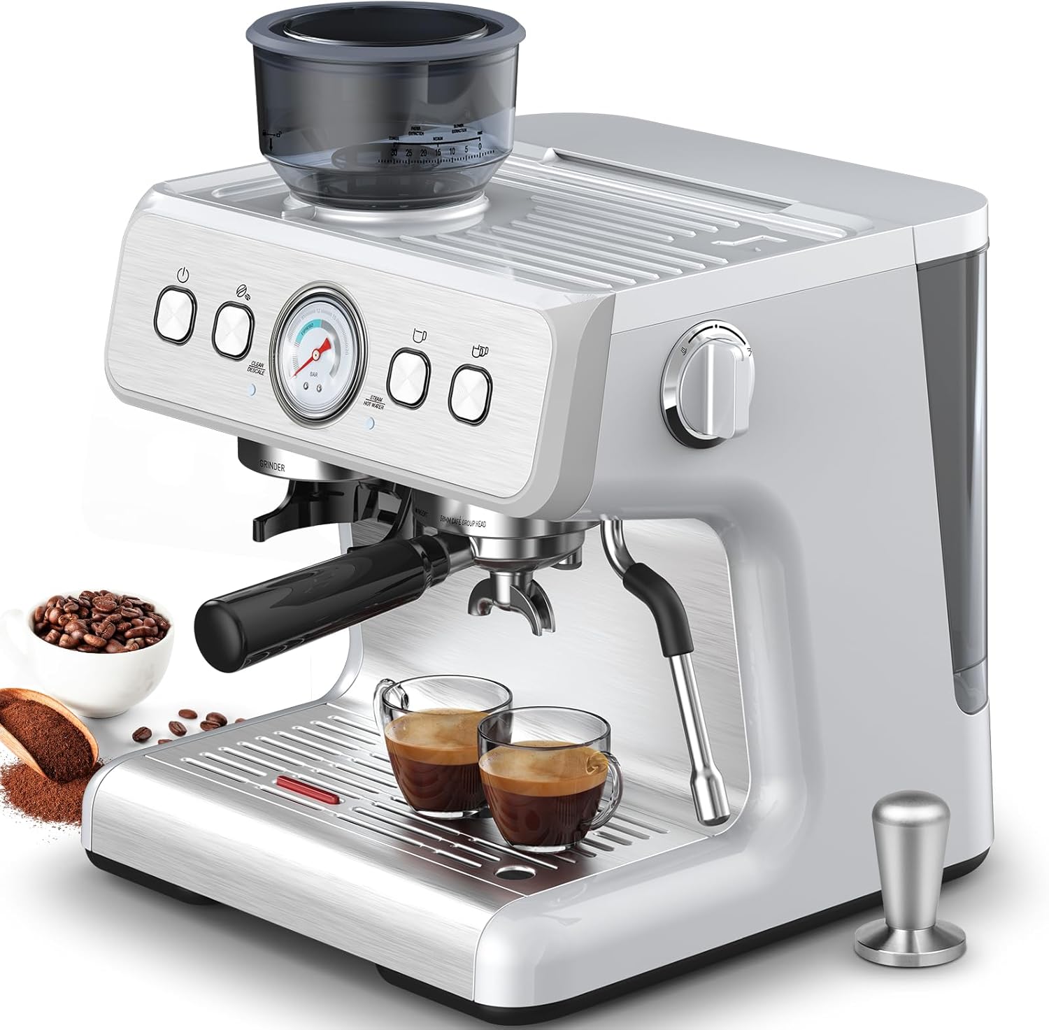 15 Bar Espresso Machine with Coffee Bean Grinder Milk Frother Stainless Steel P928