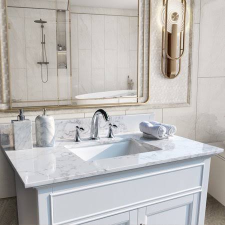 37 Inch Engineered Stone Bathroom Vanity Top with Ceramic Sink X153