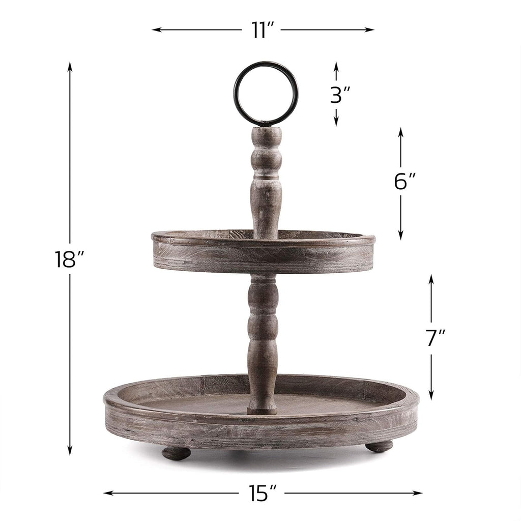 Two Tier Distressed Wood Serving Tray V711366