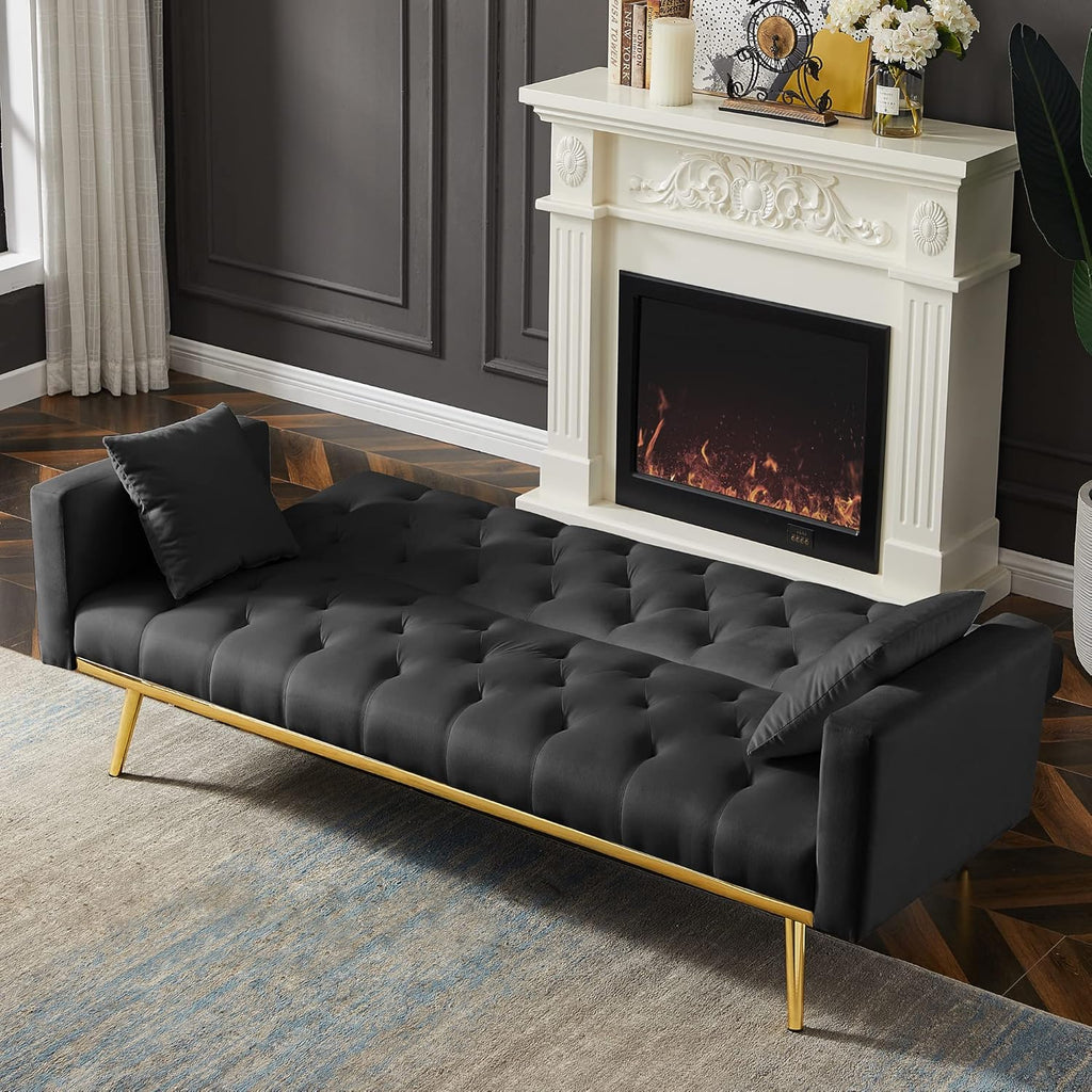 Black Convertible Folding Futon Sofa Bed J4597