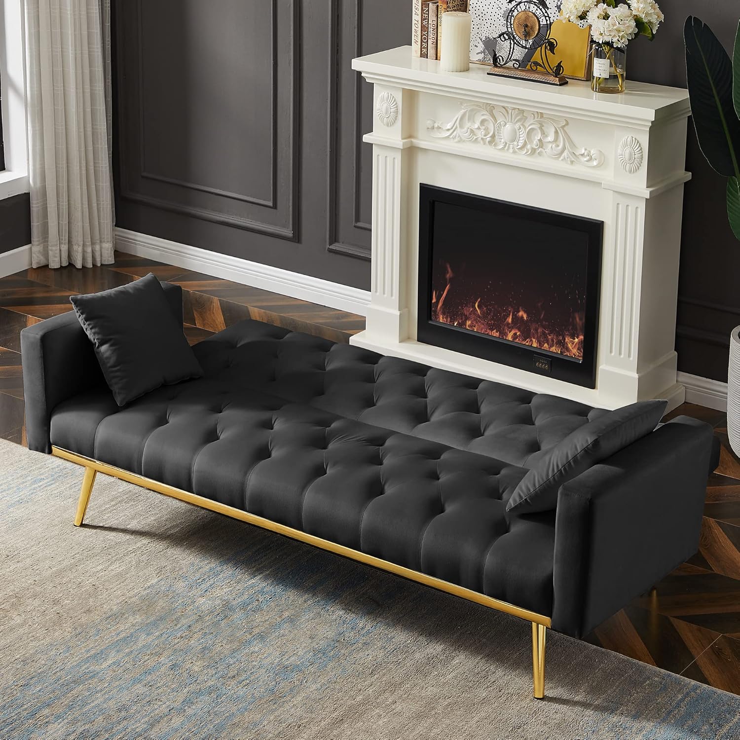 Black Convertible Folding Futon Sofa Bed J4597