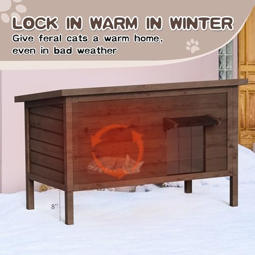 Outdoor Cat House Fully Insulated Wooden Weatherproof 34.4" L x 21.7" W x 27.2" H Q247