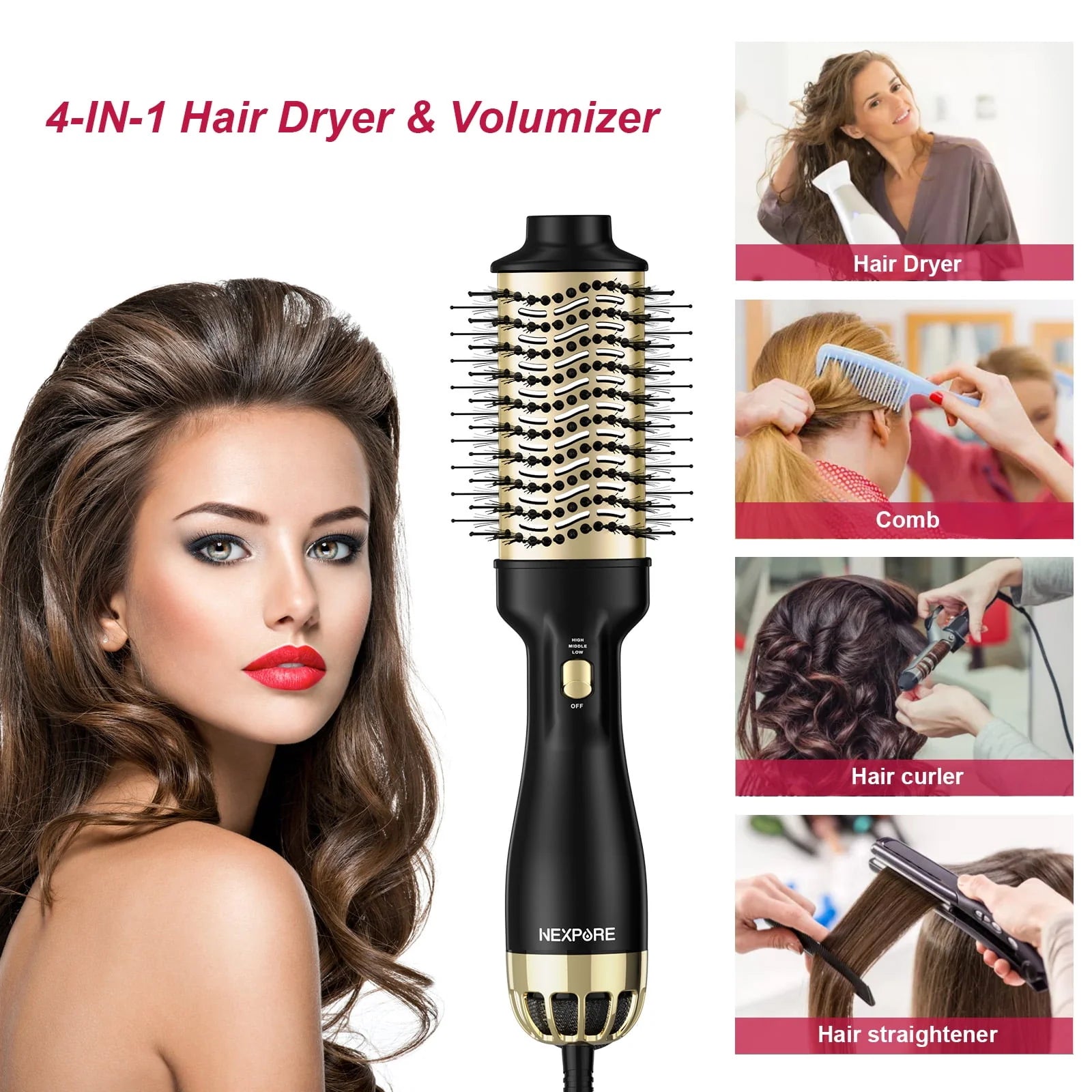 4 in 1 Hair Dryer Brush with Negative Ion Ceramic Titanium Barrel P5852