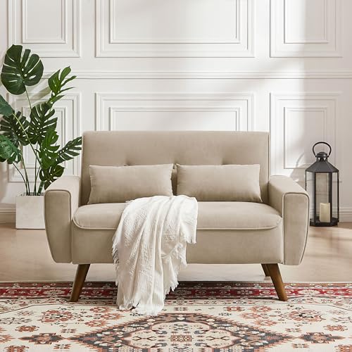 Green Small Loveseat Sofa with Wood Legs V8966