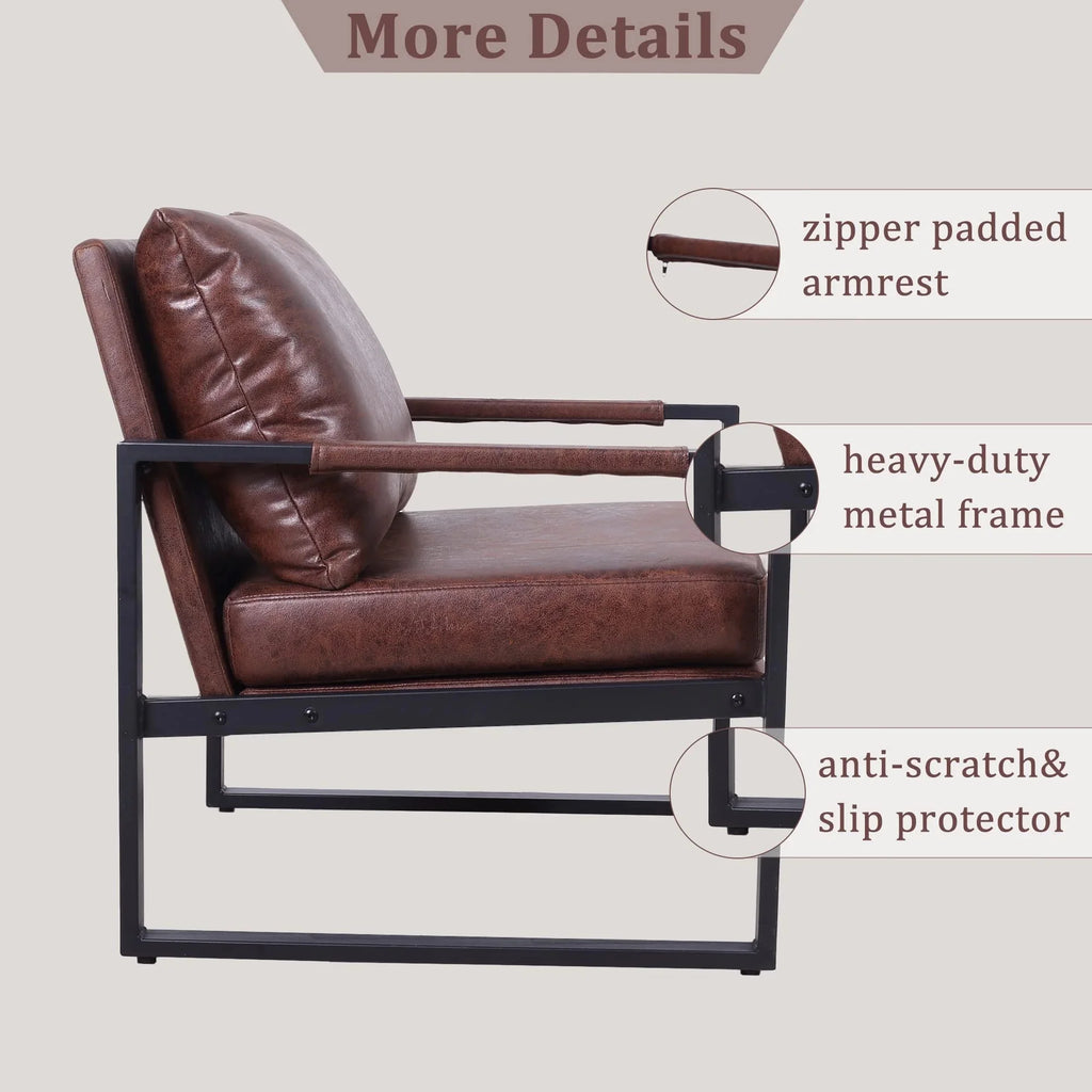 Brown Faux Leather Accent Chair with Metal Frame H701
