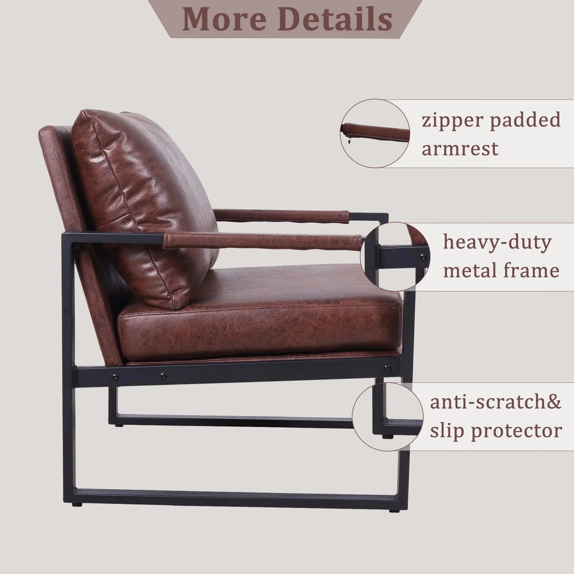 Brown Faux Leather Accent Chair with Metal Frame H701