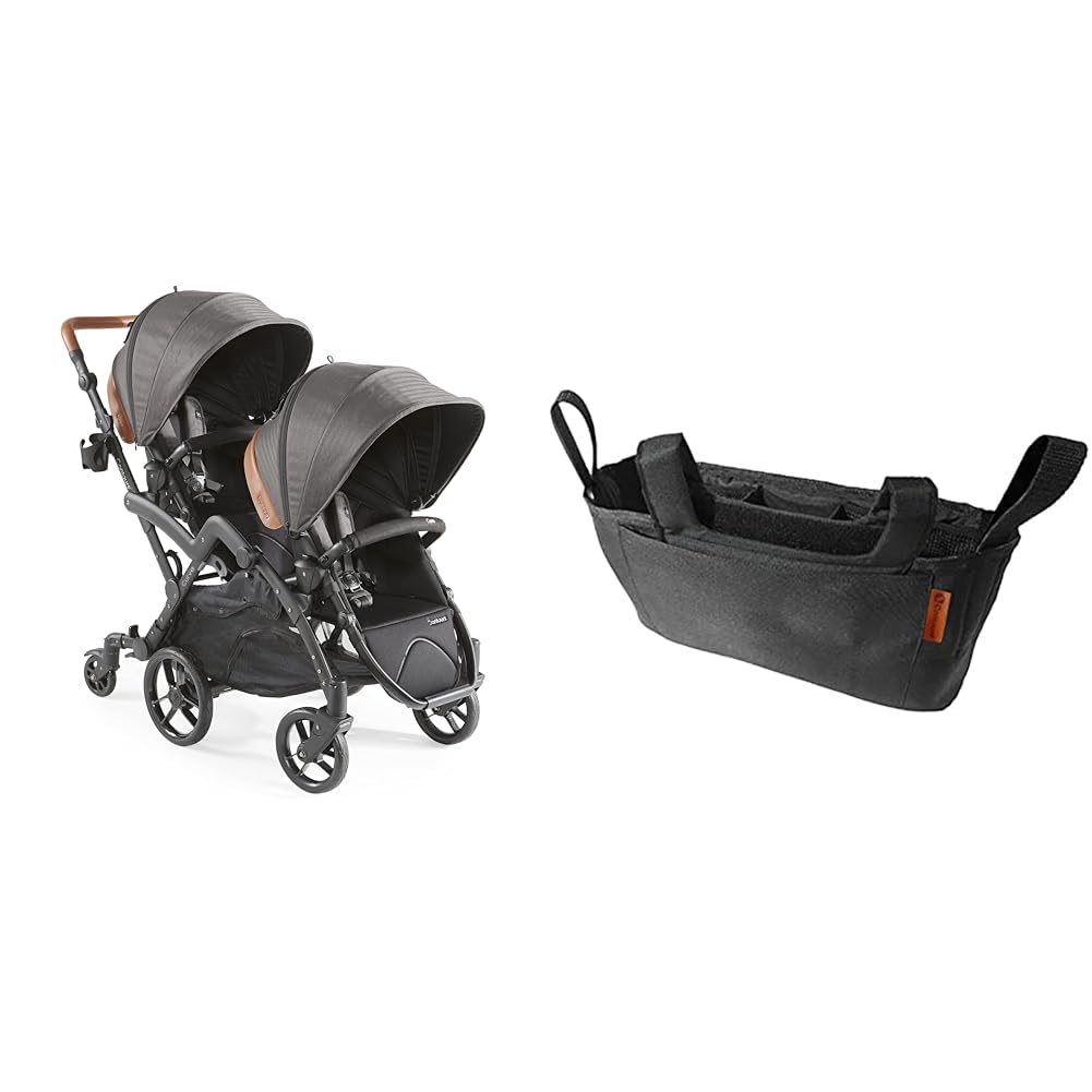 Black Herringbone Convertible Tandem Double Stroller N7044