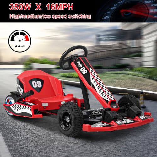 36v Electric Drift Kart with Adjustable Body Length, 3 Speed Mode, 350w Motor, Max Load 187lbs, Max Speed 16 Mph S671