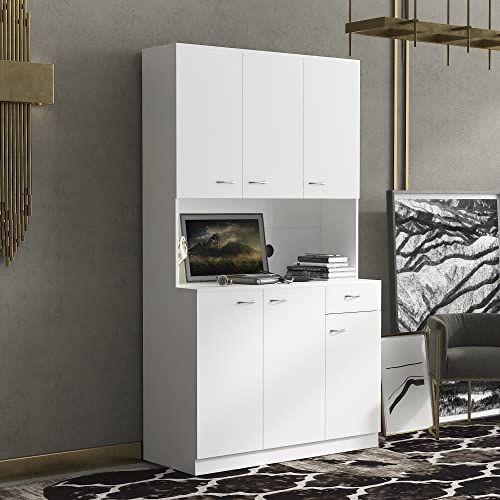 White 39" W Tall Freestanding Wood Wardrobe Armoire with Doors and Storage Shelves K770029