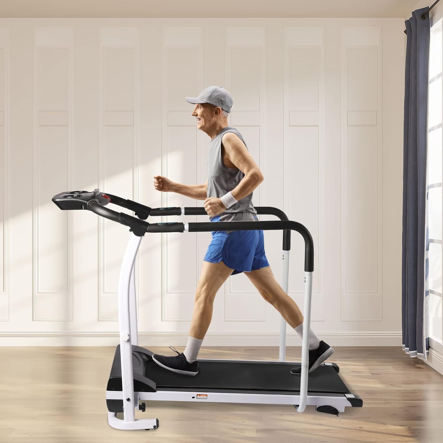 Walking Treadmill with Full Length Handrails, LCD Display, Foldable, 300 lbs Capacity I3672