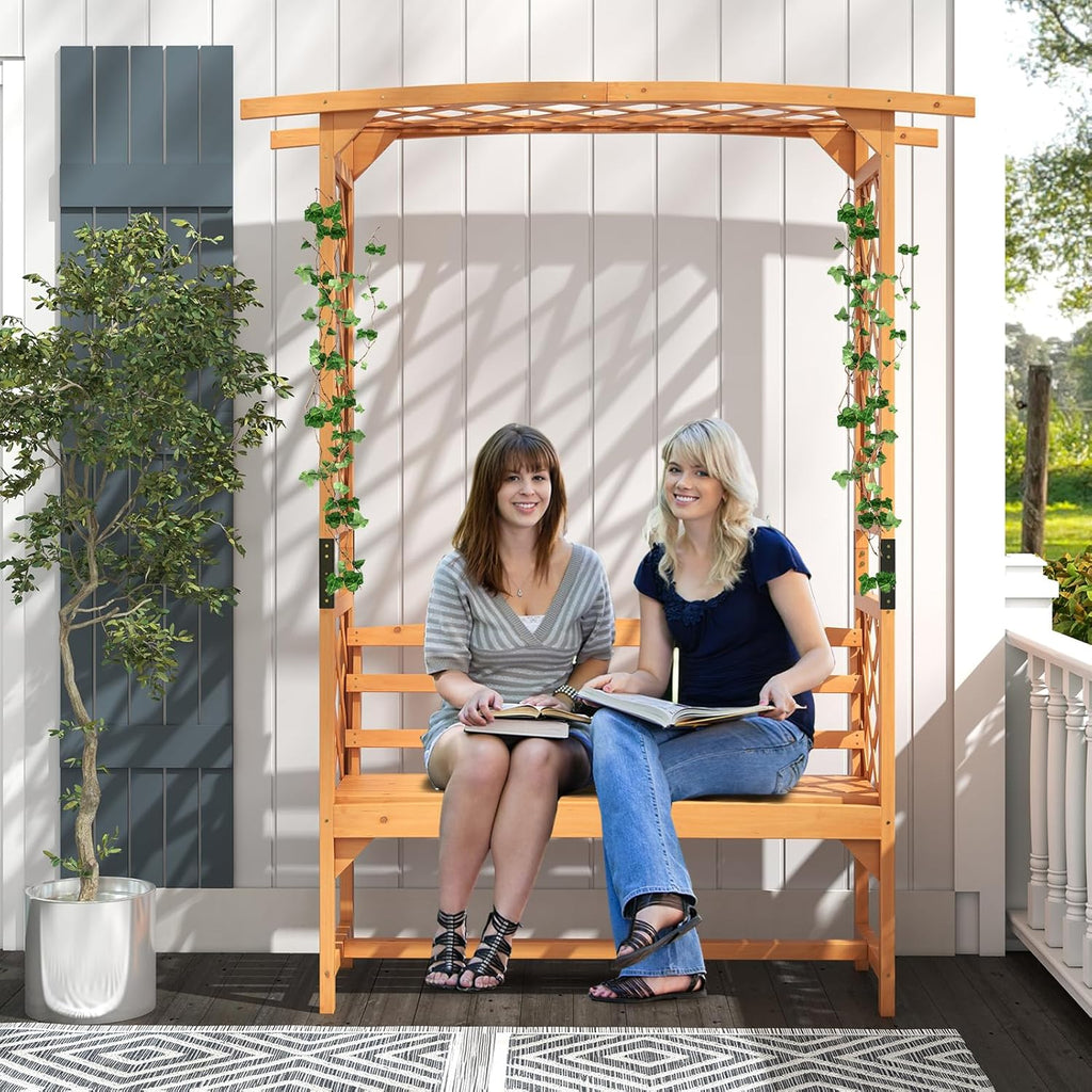 Wooden Garden Arbor with Bench F48415