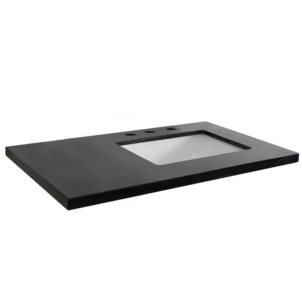 Black Granite Vanity Top with Right Side Rectangular Sink O989