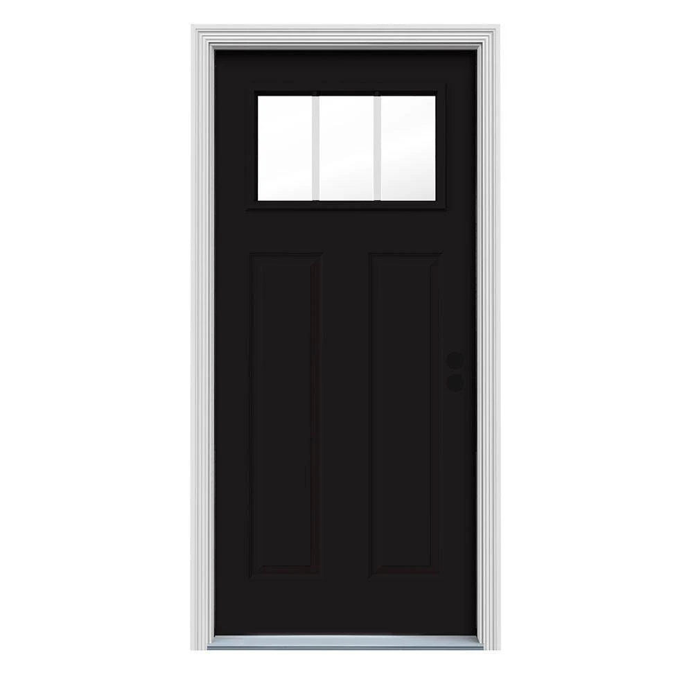 36 in. x 80 in. Black Painted Steel Prehung Front Door G27587