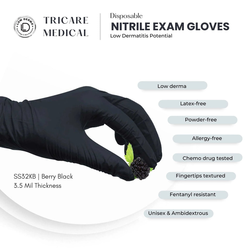 Medium Berry Black Nitrile Exam Gloves, Case of 1000 L8773