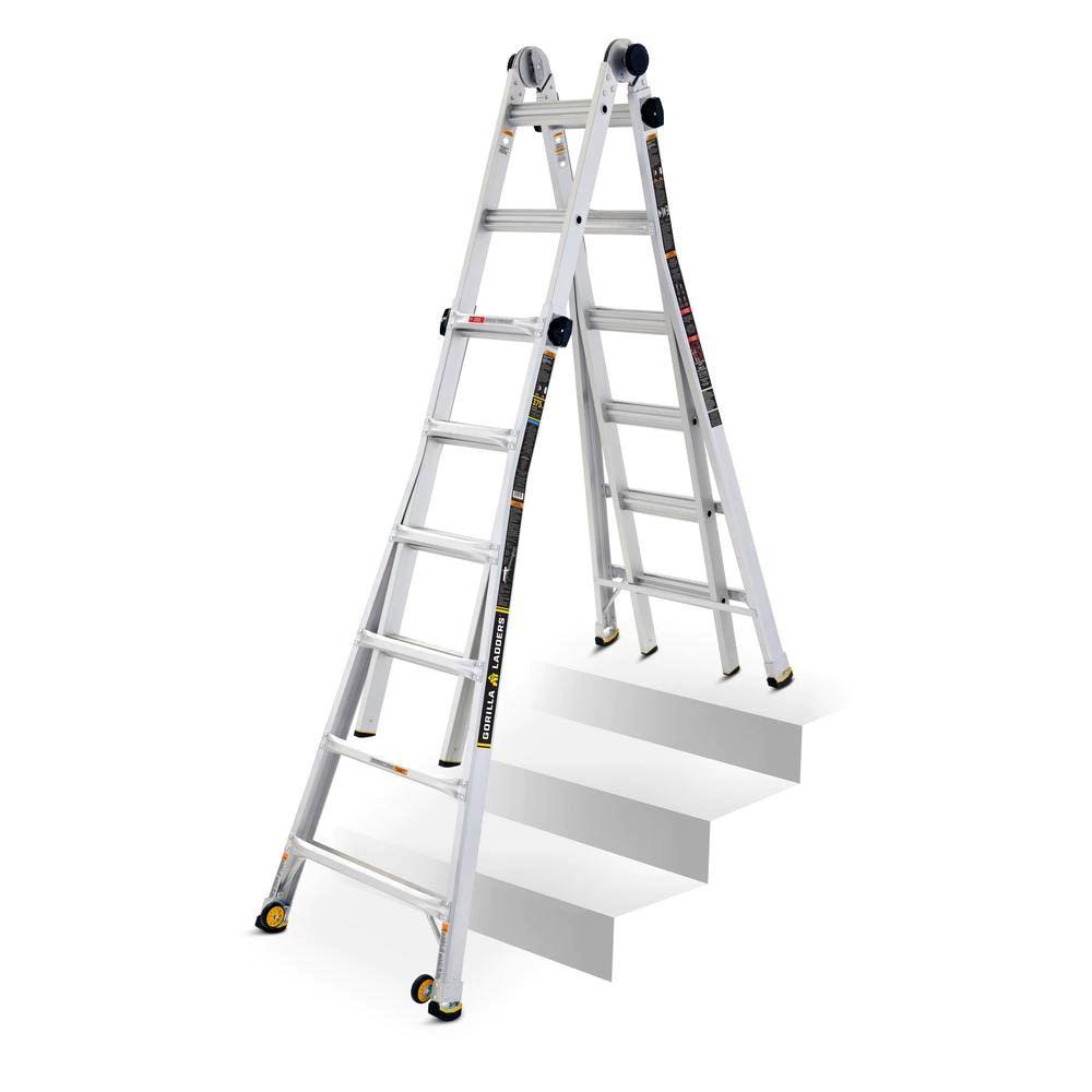 26 ft. Aluminum Multi-Position Ladder with Wheels, 375 lb. Load Capacity Type IAA T407
