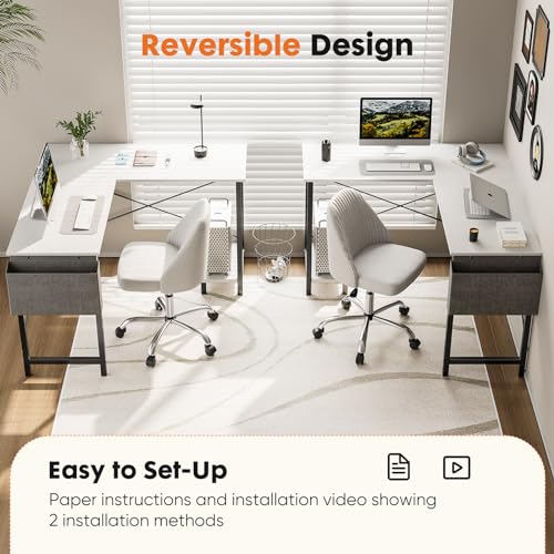 Black L Shaped Computer Desk with Wooden Desktop CPU Stand Side Bag G419799