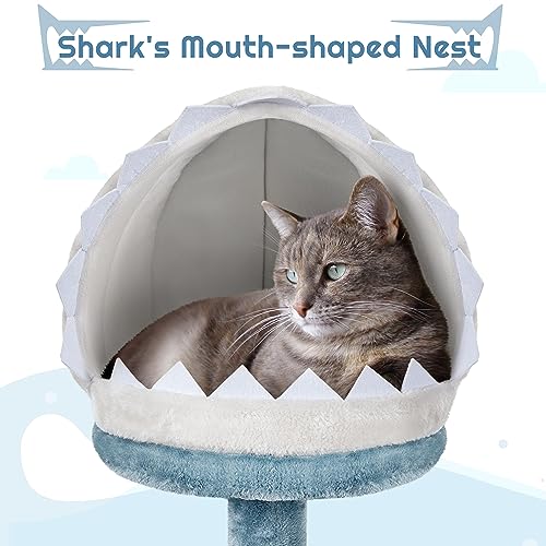 Ocean-Themed Cat Tree Multi-Level Cat Tower Plush Cat Furniture V11060