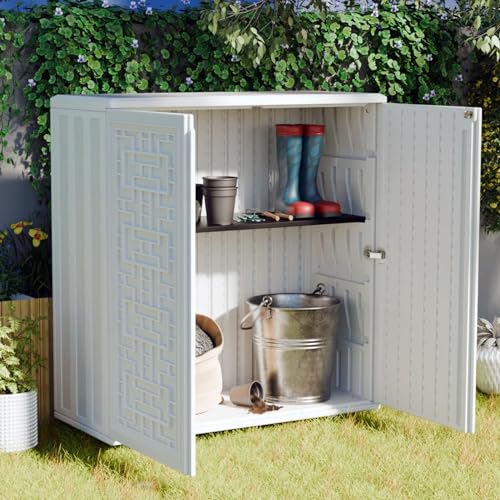 Outdoor Storage Cabinet Waterproof with Shelf, Resin, Size 34.3''L*15''W*36.2''H (Black) M527709