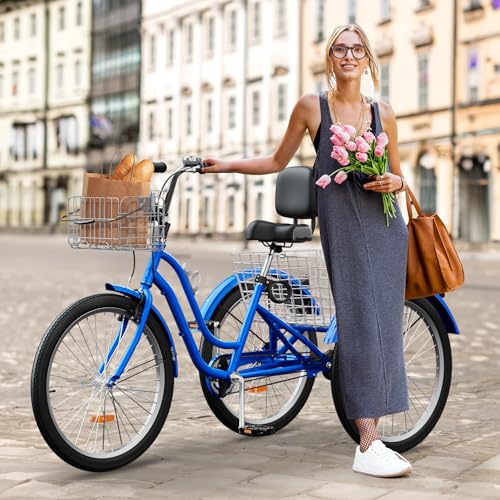 24 & 26 Inch 3-Wheel Adult Tricycle with Front and Rear Baskets D15673
