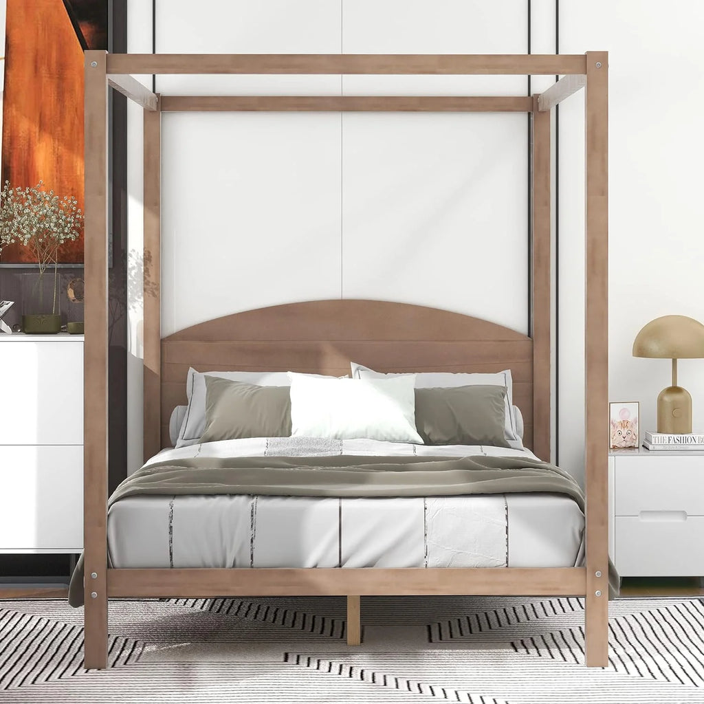 Brown Wash Queen Size 4-Post Canopy Bed Frame F196